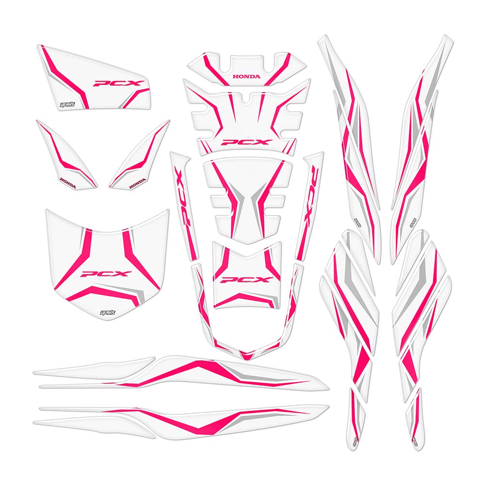 Honda PCX Tank Pad Set, Beyaz Zemin Tasarımlı (2021-2022-2023) #renk_florasan pembe