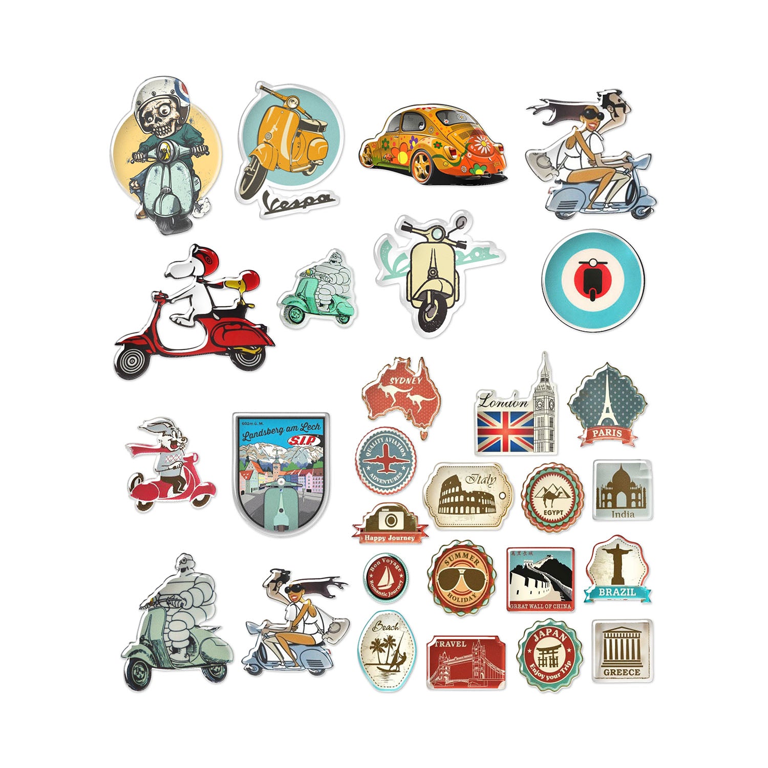 Vespa Kabartmalı Damla Sticker Seti (28 Parça)