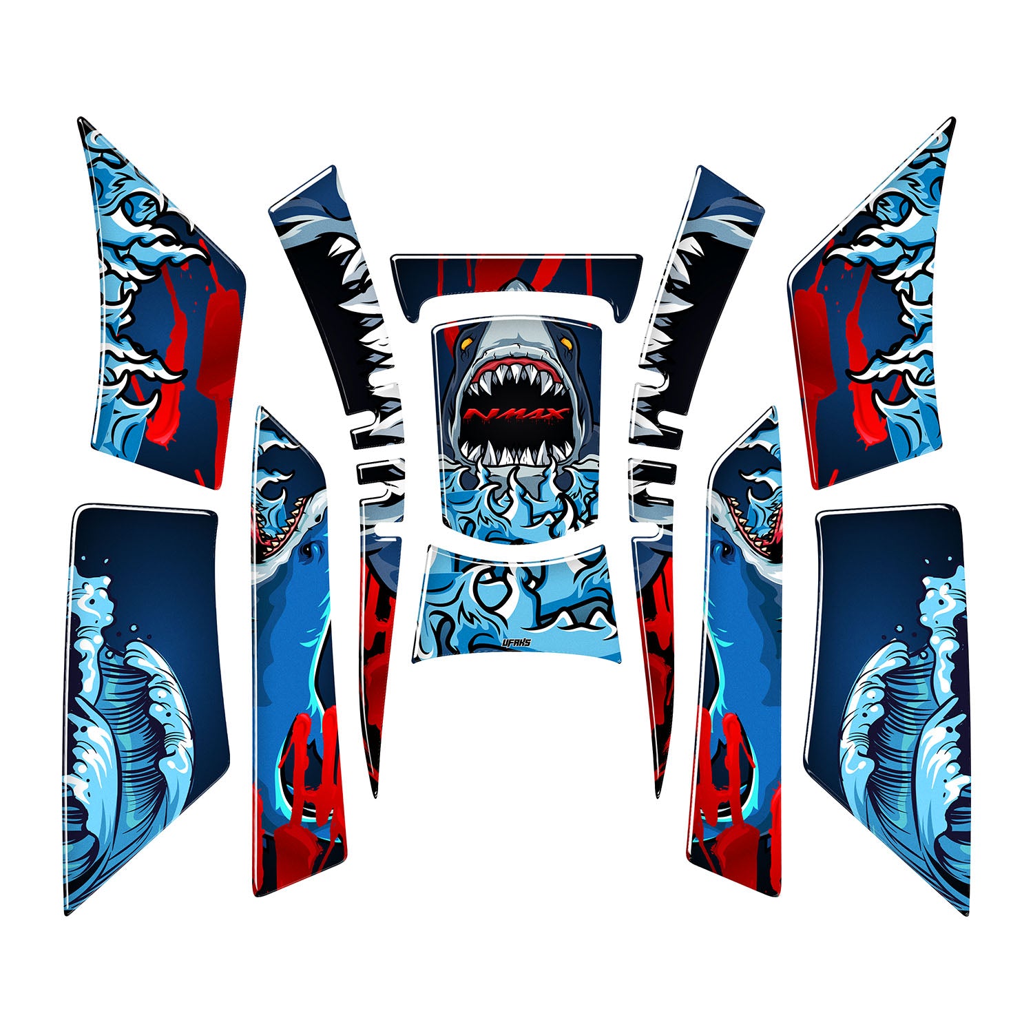 Yamaha NMAX Angry Bloody Shark Full Tank Pad Set (2021-2024)