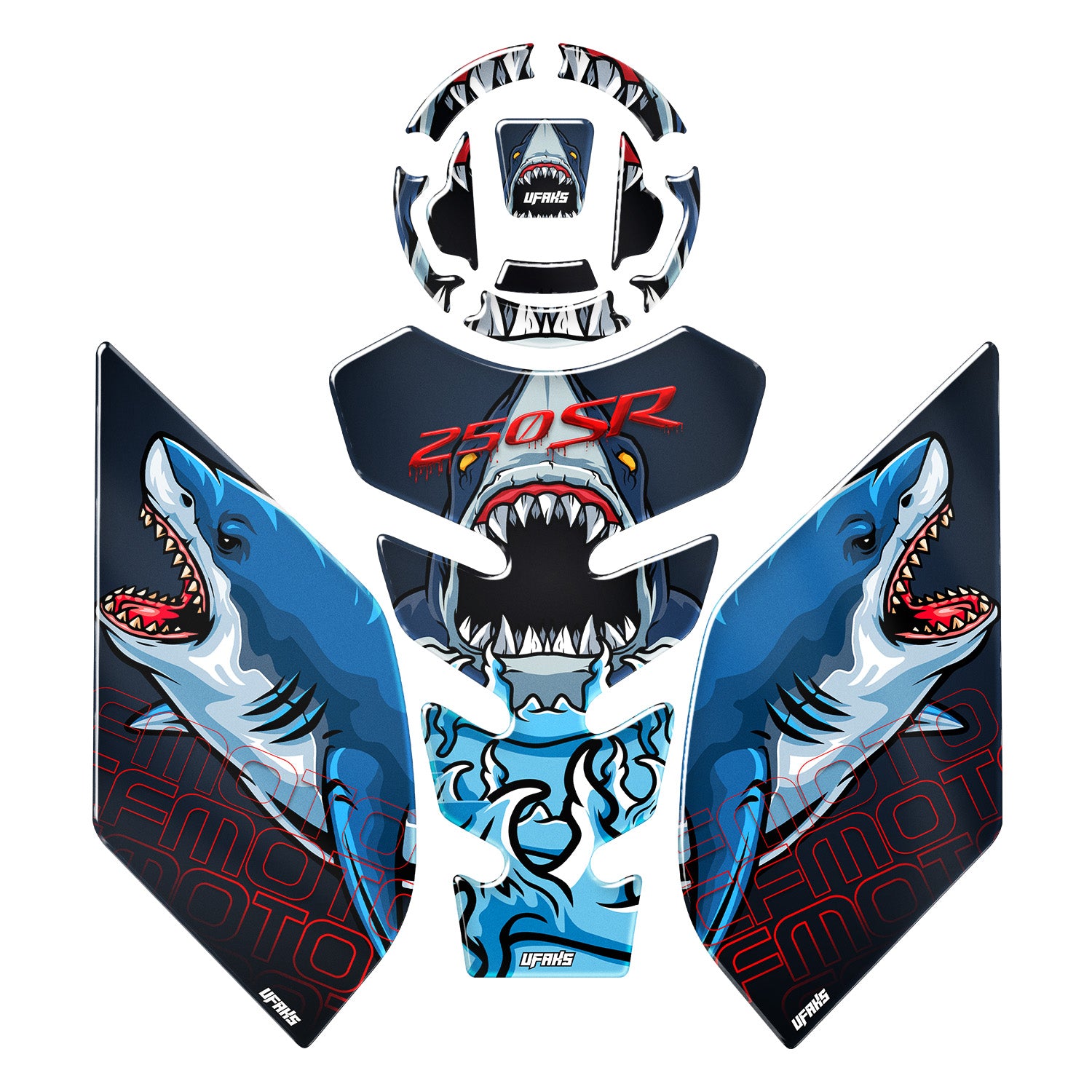 CFMOTO 250 SR 2020-2023 Uyumlu Angry Bloody Shark Tank Pad Seti