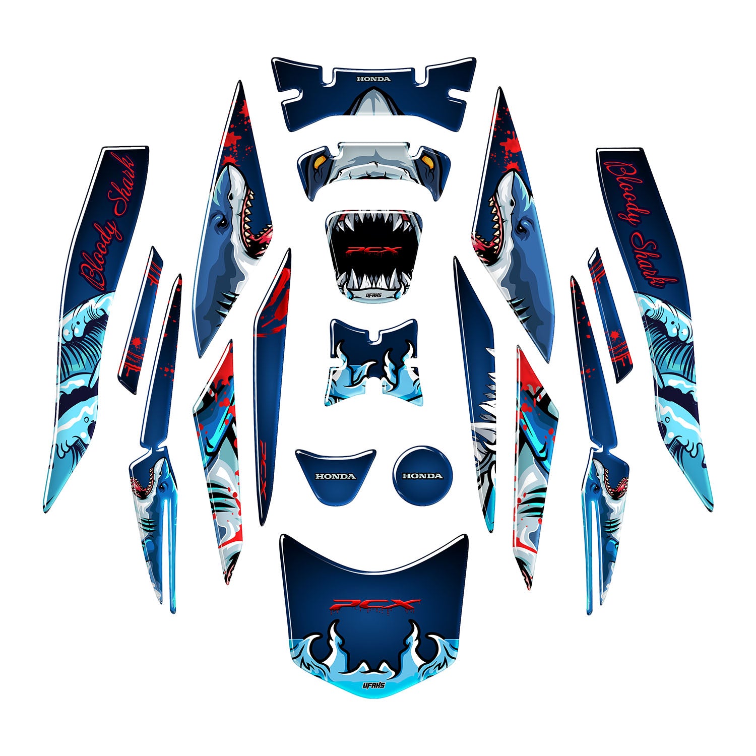 Honda PCX Angry Bloody Shark Tank Pad Set (2018-2020)