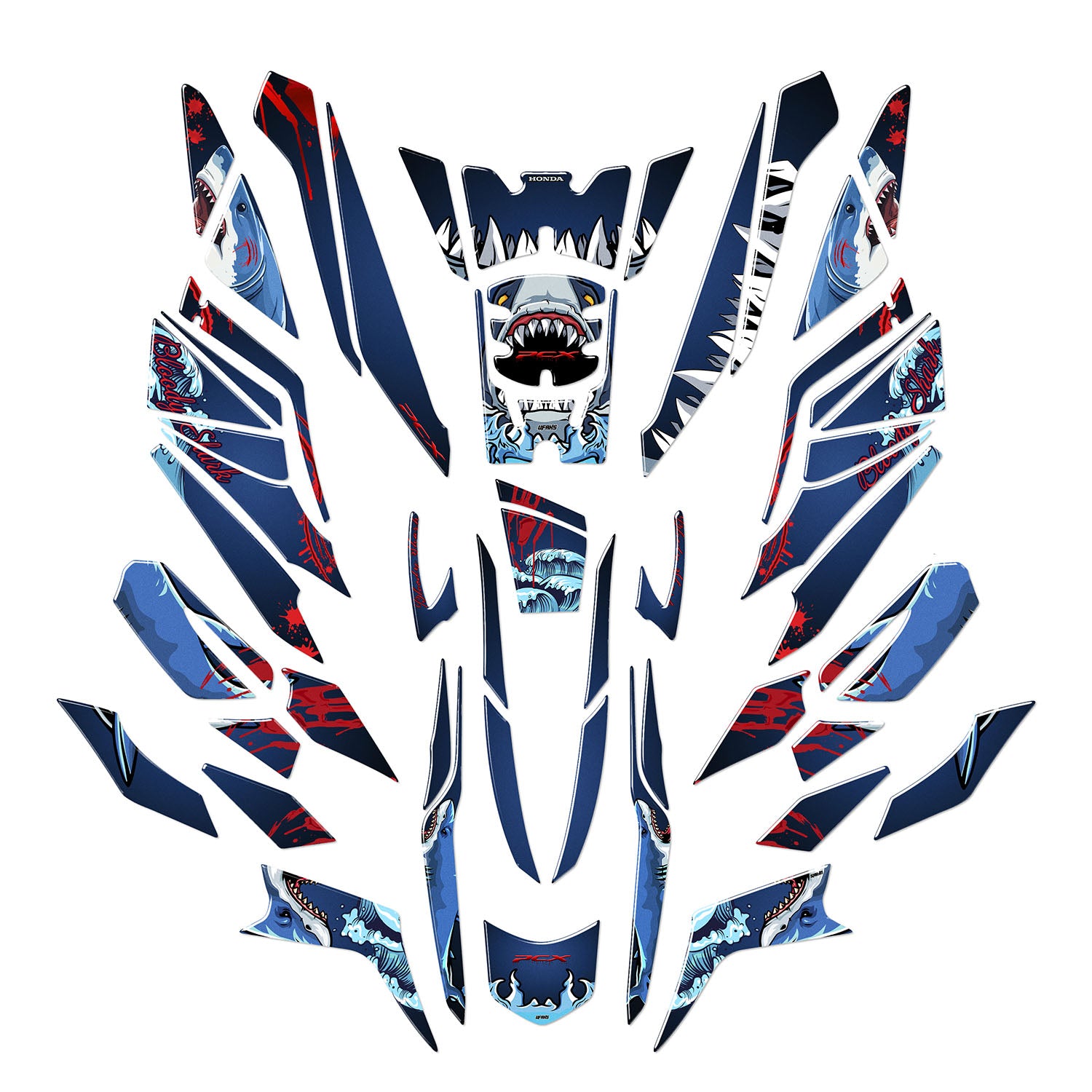 Honda PCX Angry Bloody Shark Tank Pad Set (2025) #set_tam koruma set