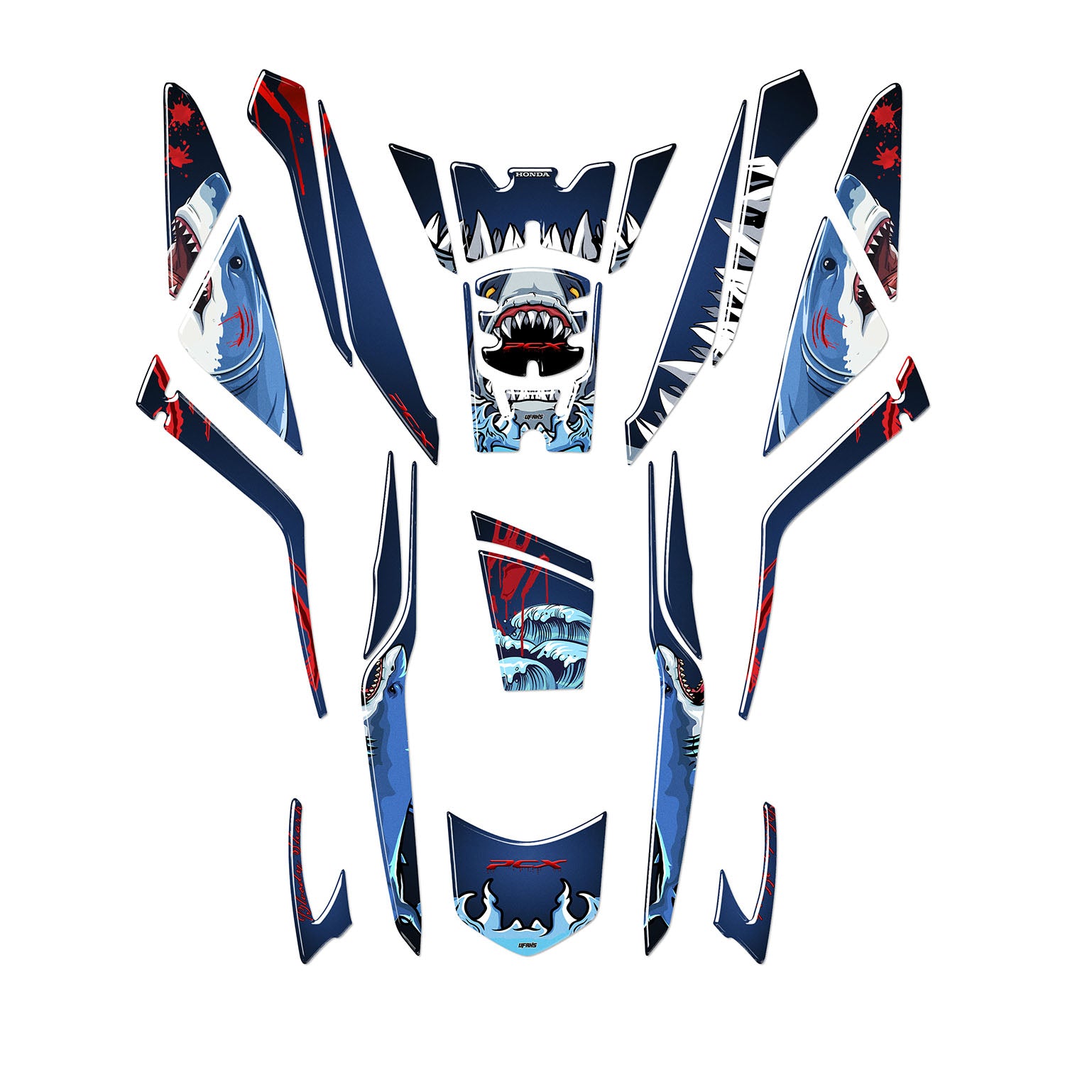 Honda PCX Angry Bloody Shark Tank Pad Set (2025) #set_tank pad set