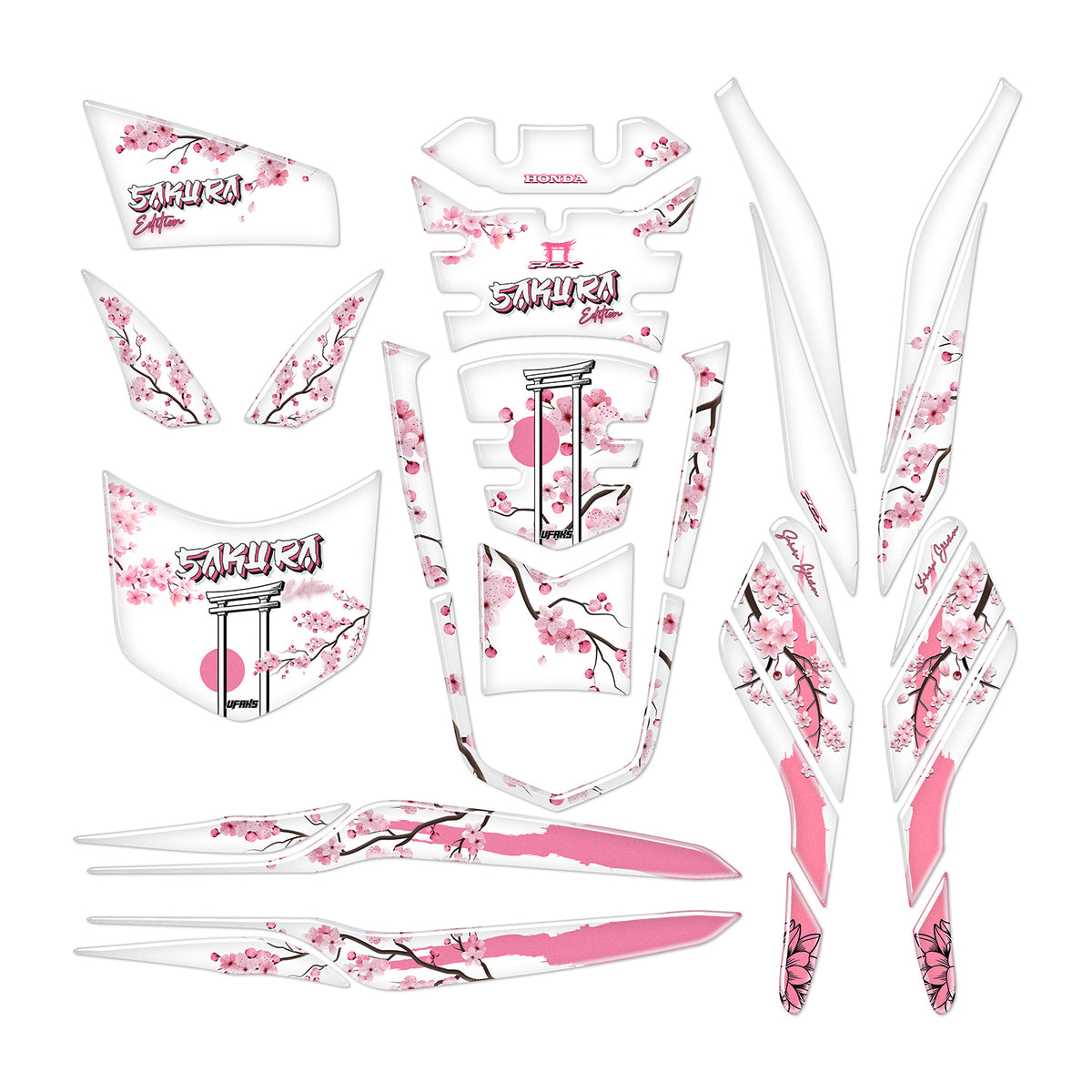 Honda PCX Sakura Edition Beyaz Zemin Tank Pad Set Set (2021-2024)