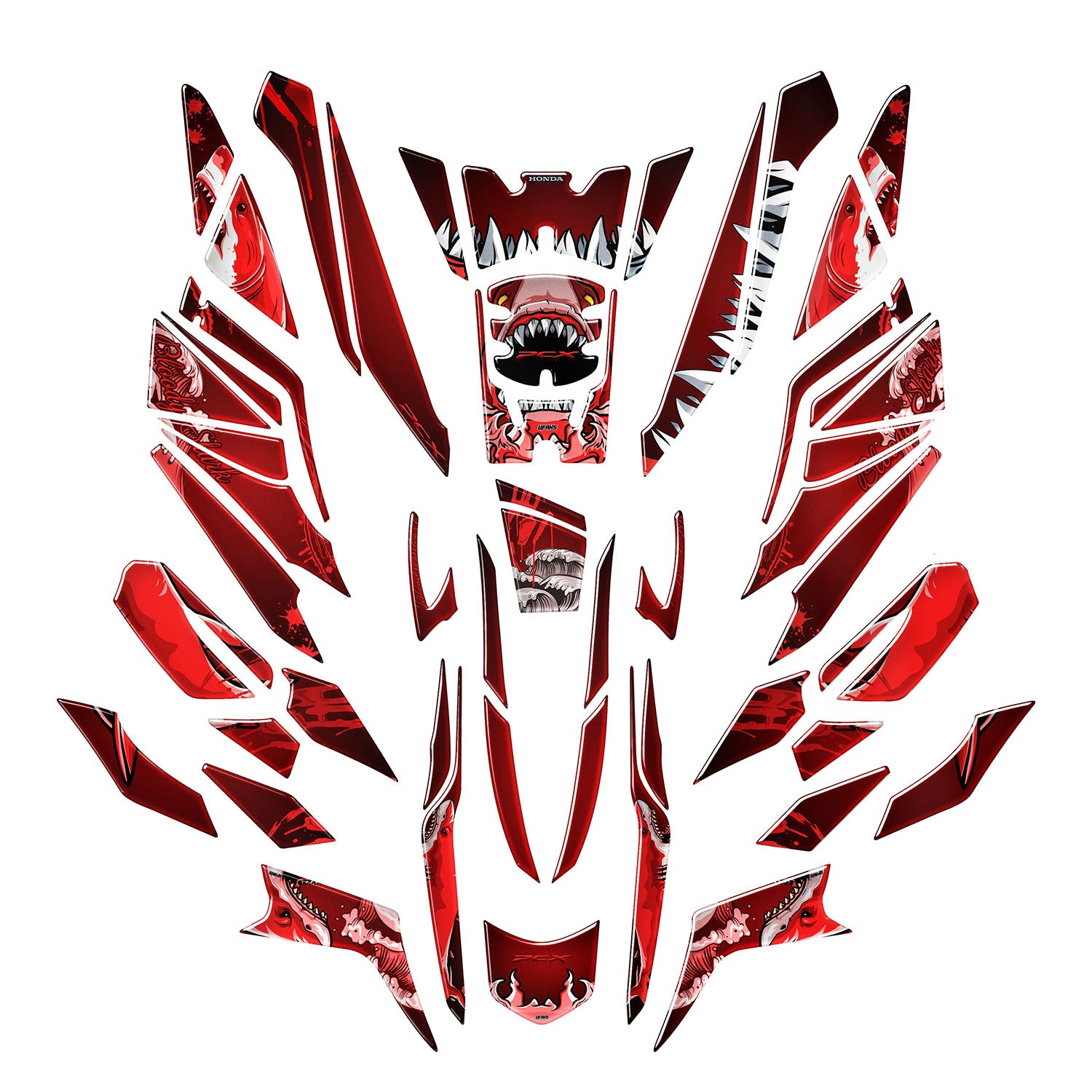 Honda PCX Angry Bloody Shark Tank Pad Set (2025) #set_tam koruma set #renk_kırmızı