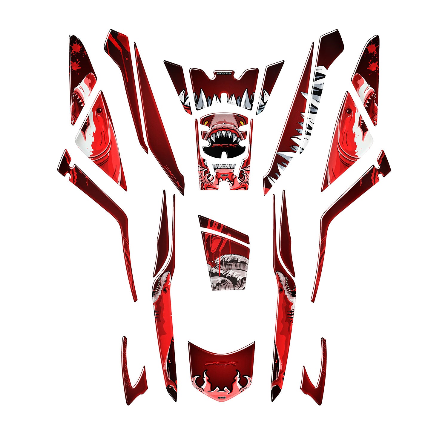 Honda PCX Angry Bloody Shark Tank Pad Set (2025) #set_tank pad set #renk_kırmızı