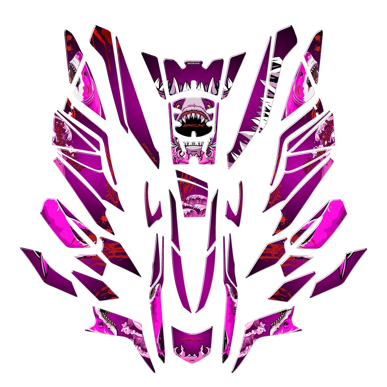 Honda PCX Angry Bloody Shark Tank Pad Set (2025) #set_tam koruma set #renk_pembe
