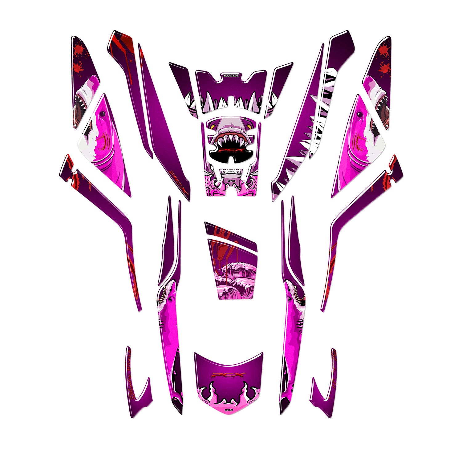 Honda PCX Angry Bloody Shark Tank Pad Set (2025) #set_tank pad set #renk_pembe