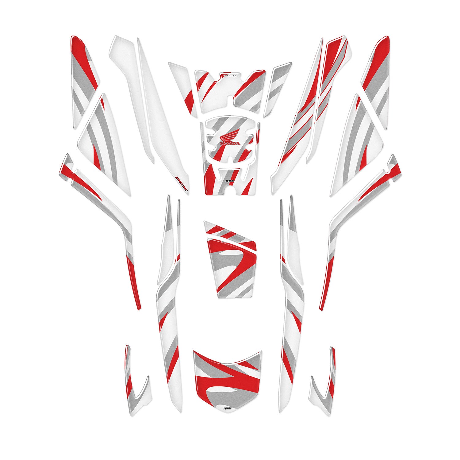 Honda PCX Beyaz Zemin Tasarımlı Tank Pad Set (2025) #set_tank pad set #renk_kırmızı