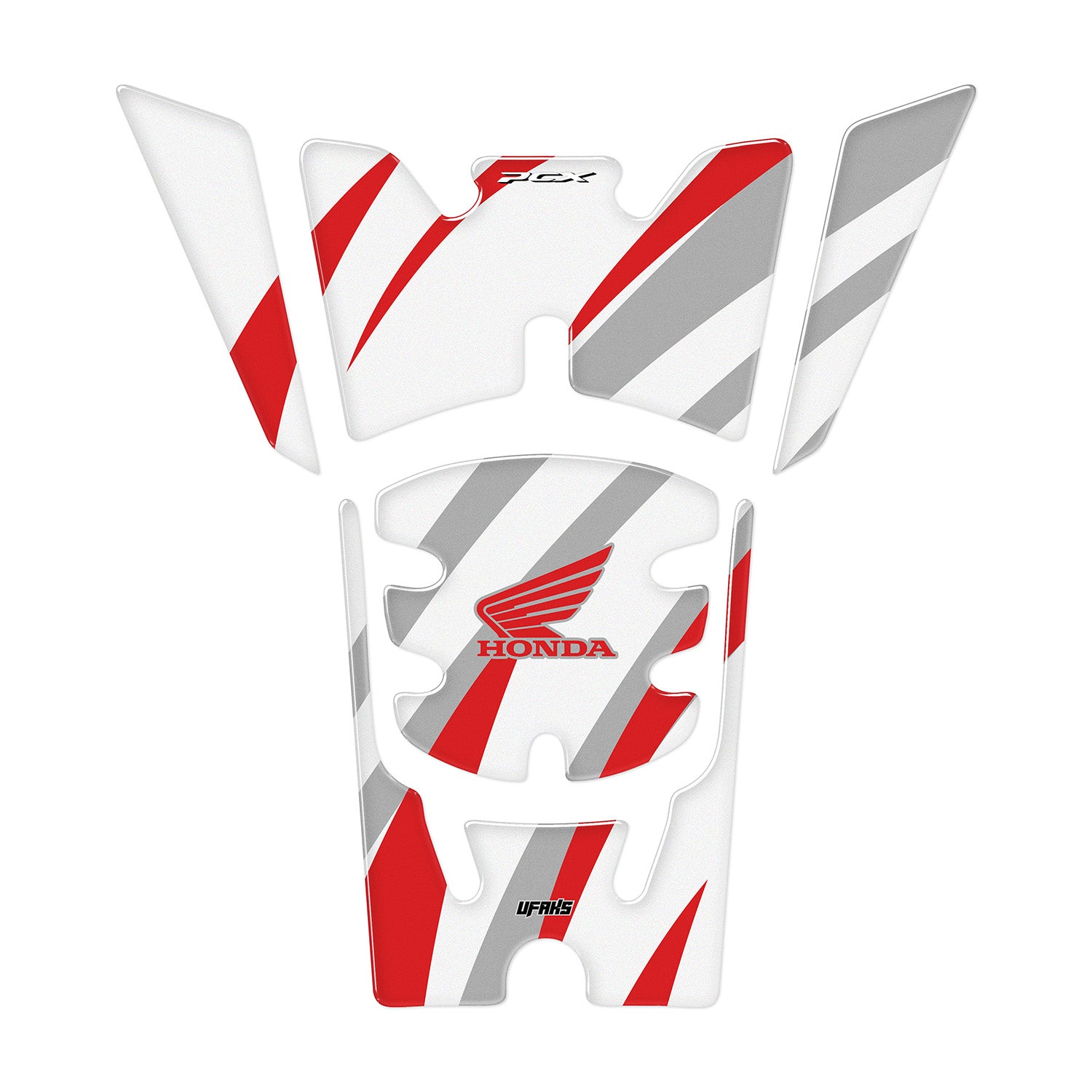 Honda PCX Beyaz Zemin Tasarımlı Tank Pad Set (2025) #renk_kırmızı #set_depo pad