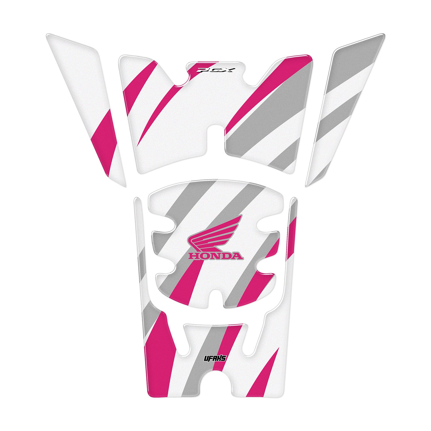 Honda PCX Beyaz Zemin Tasarımlı Tank Pad Set (2025) #renk_florasan pembe #set_depo pad