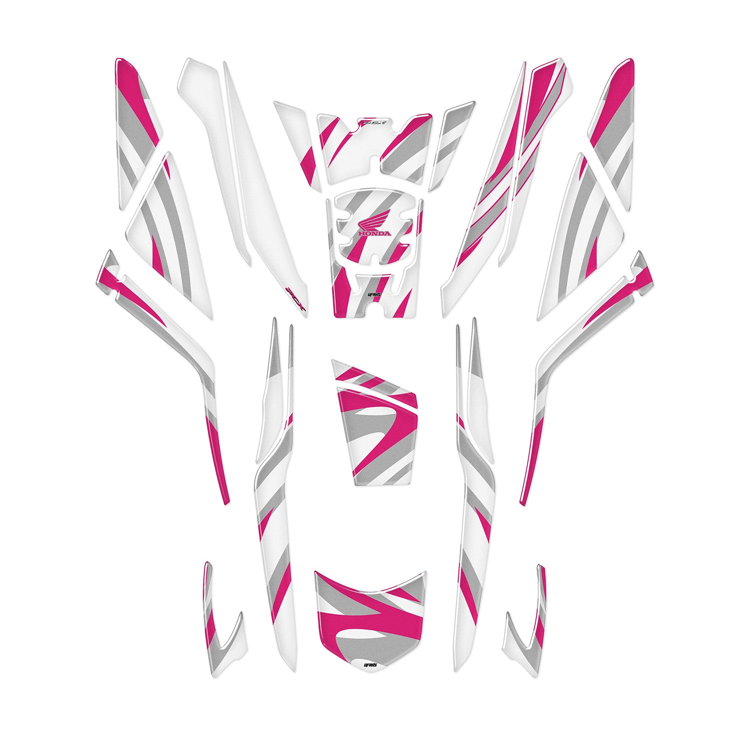 Honda PCX Beyaz Zemin Tasarımlı Tank Pad Set (2025) #set_tank pad set #renk_florasan pembe