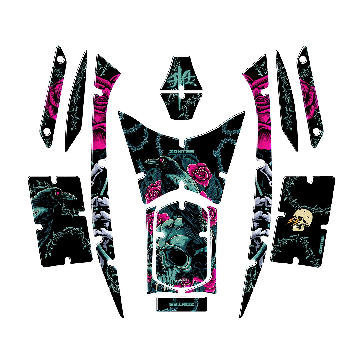 RKS RZ 250S - Zontes - Raven & Rose Tank Pad Set (2024-2025) #set_tank pad set