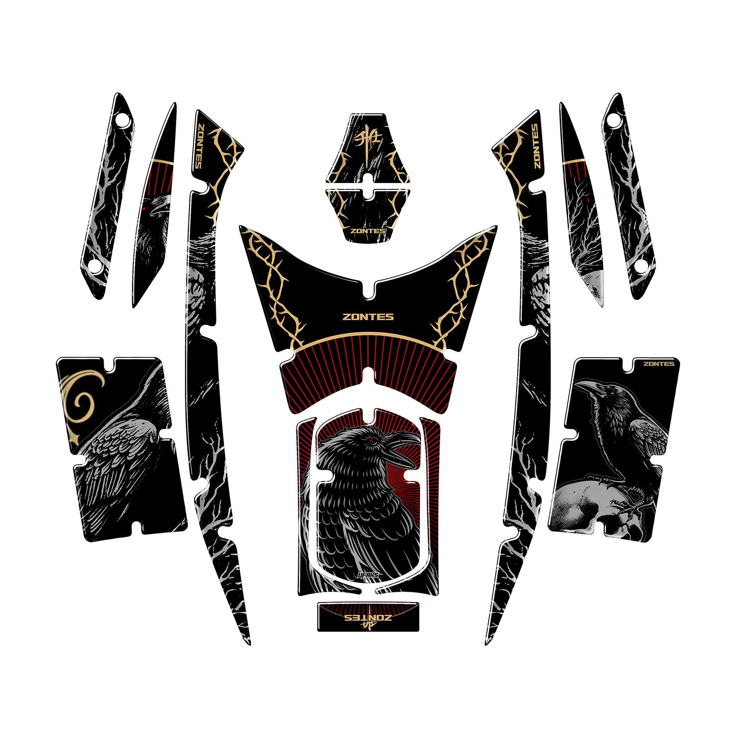 RKS RZ 250S - Zontes - Scarlet Wing Tank Pad Set (2024-2025) #set_tank pad set