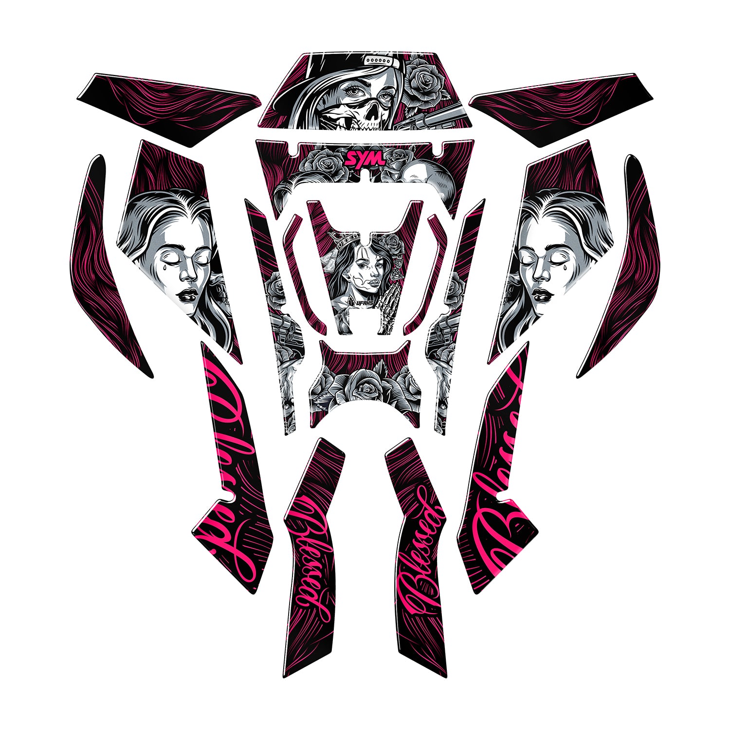 SYM ADX 125 Shadow Queen Tank Pad Seti (2023-2024) #renk_florasan pembe